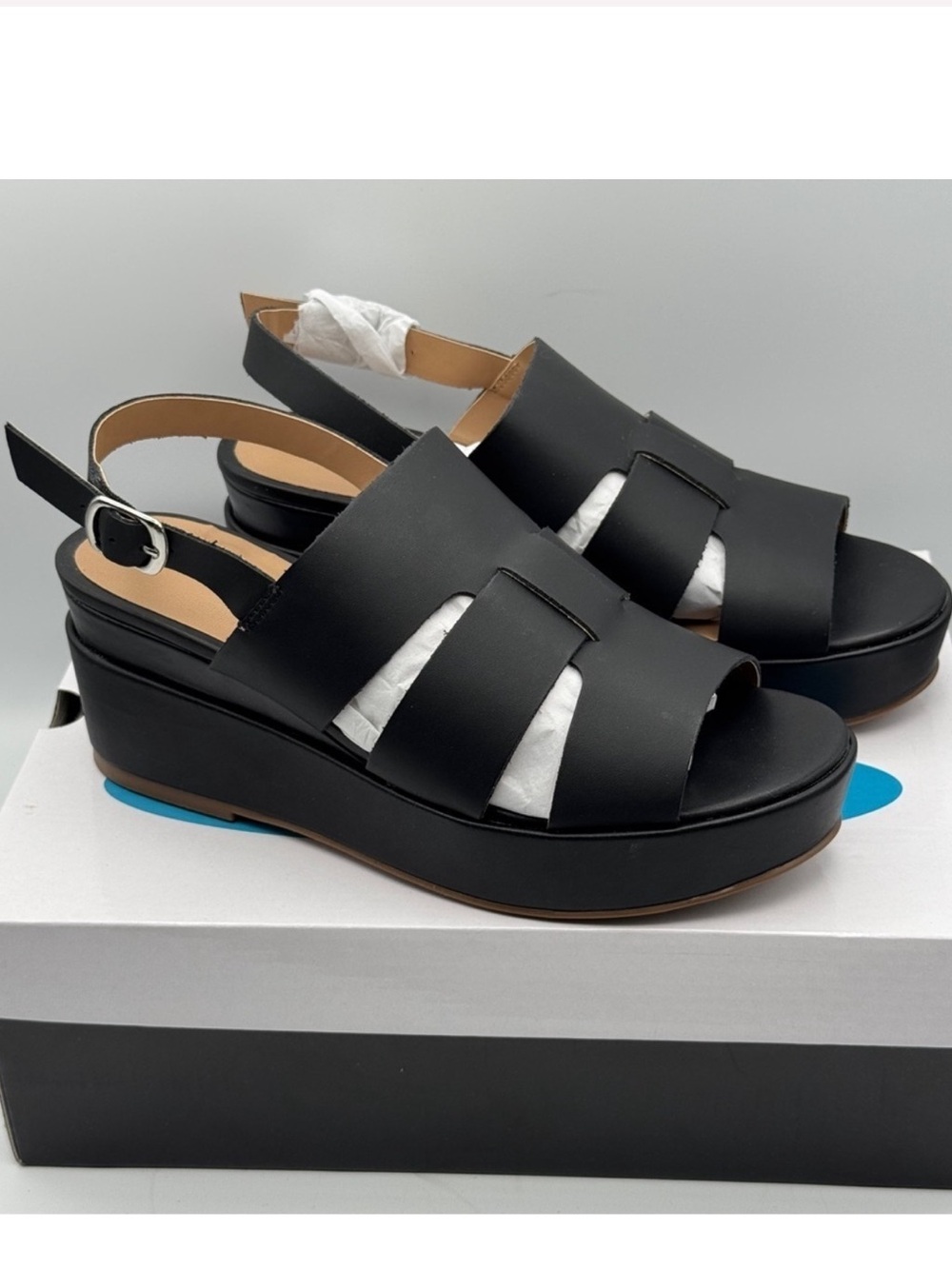 Aqua College Nadi Slingback Platform Wedge Sandals in Black Leather Size 7 NIB